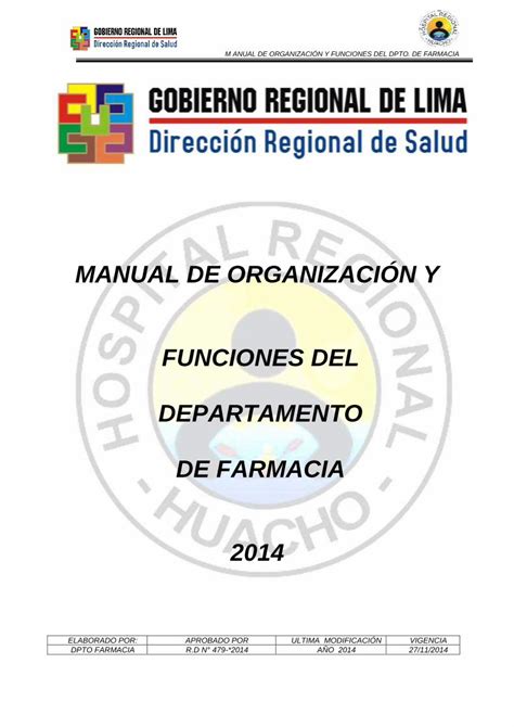 PDF MANUAL DE ORGANIZACIÓN Y FUNCIONES DEL DPTO DE FARMACIA El