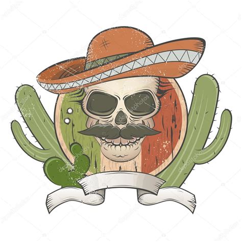 Vintage Calavera Mexicana Con Sombrero Y Bigote Archivo Im Genes