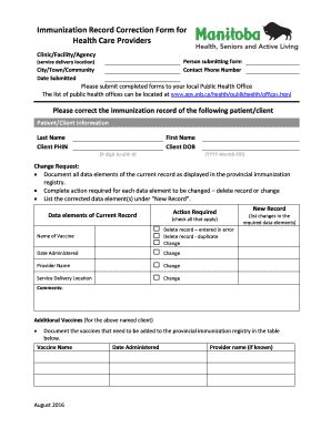 Fillable Online Gov Mb Immunization Record Correction Form For Health