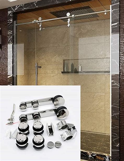 Stainless Steel Glass Sliding Door Hardware Bathroom Track Kit Mirror