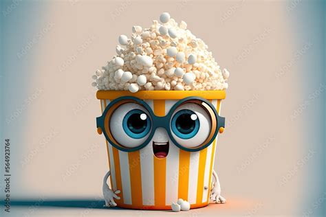 cute adorable popcorn character smiling and having fun, ai art, cartoon ...