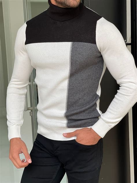 White Slim Fit Turtleneck Sweater For Men By GentWith