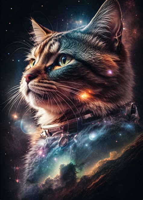 Cosmic Space Cat Poster Picture Metal Print Paint By Plate