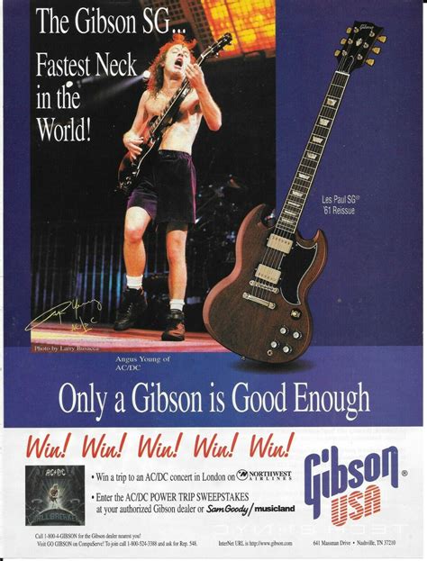 Angus Young Of Acdc Gibson Guitars Les Paul Sg 61 Reissue 1996 Print