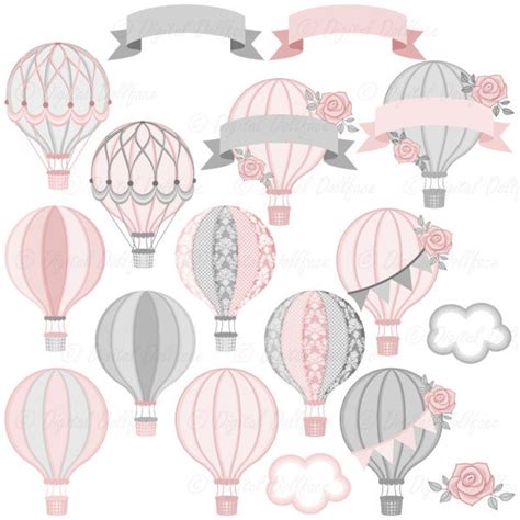 Hot Air Balloon Baby Shower Digital Clip Art Commercial Use Etsy