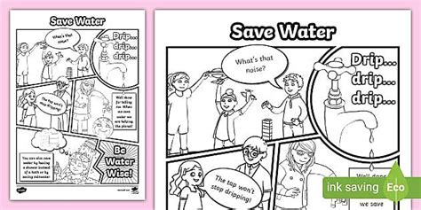 Save Water Colouring Comic Strip Activity Twinkl KS1