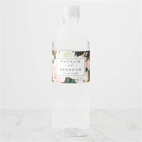 Elegant Magnolia Black And White Wedding Water Bottle Label Zazzle