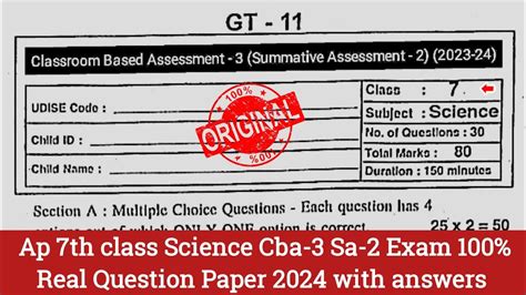 Ap 7th Class Science Sa2 Question Paper 2024ap 7th Cba 3 Sa 2 General Science Question Paper