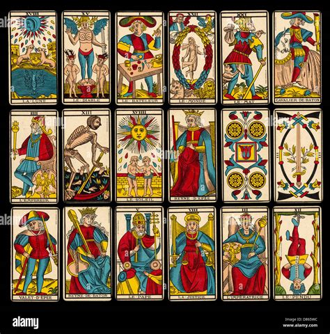 Selection Of Tarot Cards From Traditional Marseille Pack Stock Photo