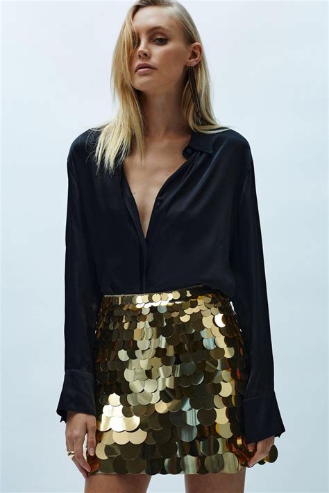 Skirts Mini Skirt In Disc Sequin Coast Black And Gold Outfit