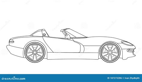 Line Art Vector Cabriolet Car Design Vehicle Black Contour Outline