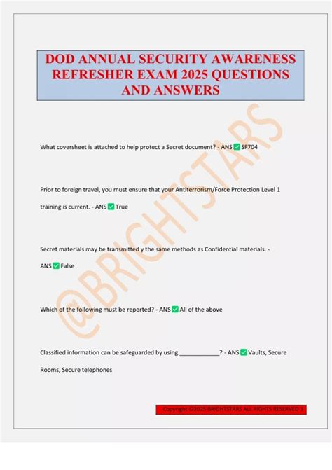 DOD ANNUAL SECURITY AWARENESS REFRESHER EXAM 2025 QUESTIONS AND ANSWERS