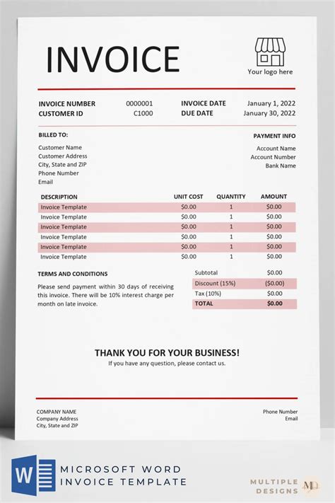 Microsoft Word Invoice Template Etsy Microsoft Word Invoice