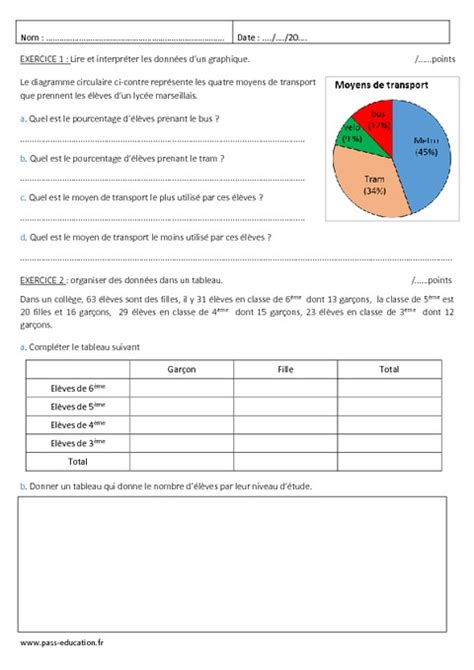 Lire Et Interpréter Organiser Des Données Dans Un Tableau 6ème Evaluation Pass Education