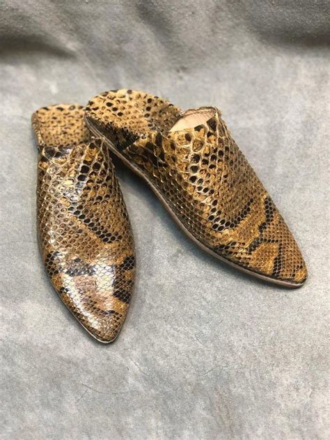 Traditional Moroccan Snakeskin Babouche Slippers Brown Slipper Etsy