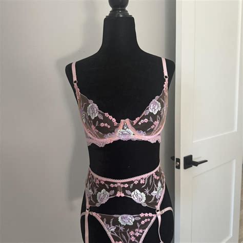 Honey Birdette 3 Piece Lingerie Set Bra 32D Thong Depop