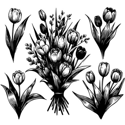 Set Tulip Birth Month Flowers In March Botanical Art Vector Illustration Stock Vector