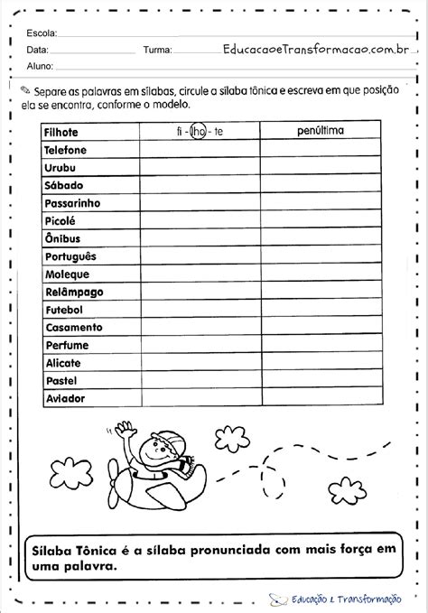 Classificação Das Palavras Quanto Ao Número De Sílabas 3 Ano
