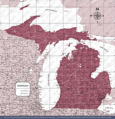 Michigan Map Poster - Burgundy Color Splash - Conquest Maps LLC