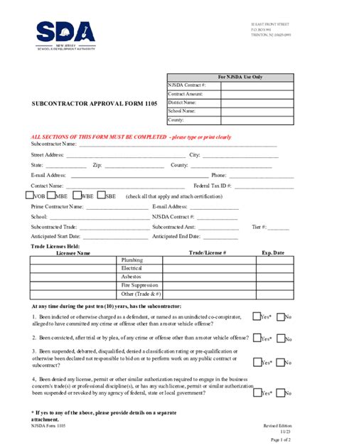 Fillable Online SUBCONTRACTOR APPROVAL FORM 1105 Fax Email Print