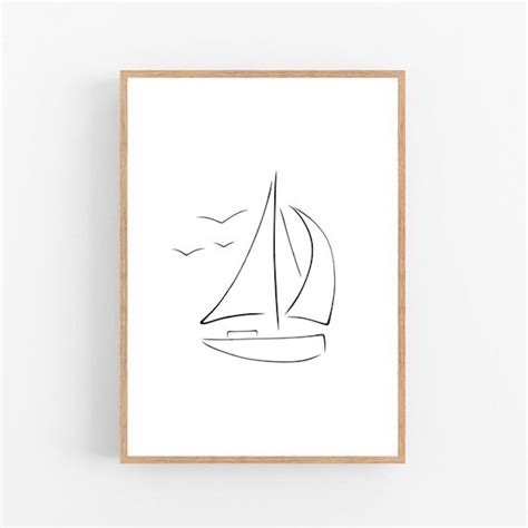 Sail Boat Line Art Sail Boat Print Abstract Sea Wall Decor Etsy