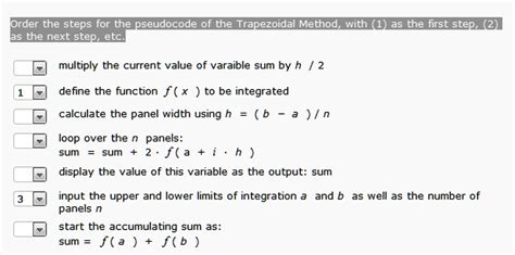 Solved Order The Steps For The Pseudocode Of The Trapezoidal Method