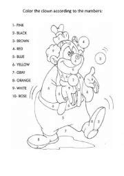 Color The Clown Esl Worksheet By Teacherjosiane