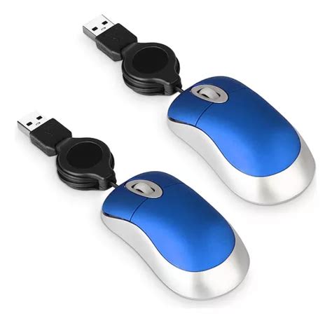 Mini Mouse Optico Con Cable Retractil Usb Piezas Azul Cuotas