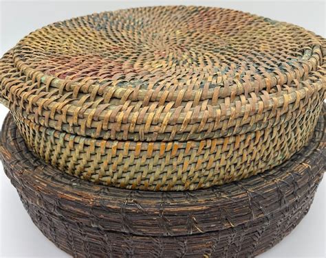 Peking Chinese Baskets Round Sewing Baskets With Lids 3 Different Sizes