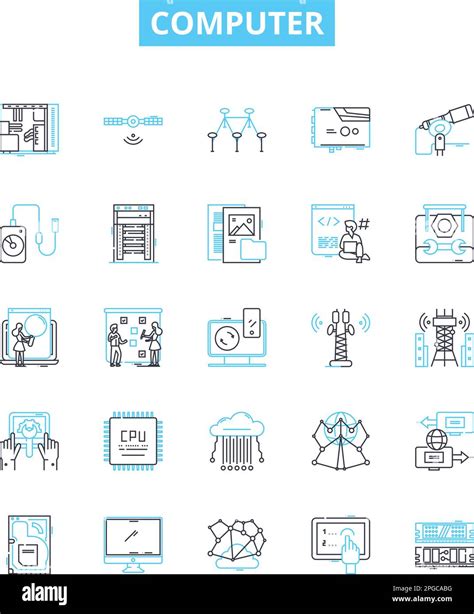 Computer vector line icons set. Computer, laptop, desktop, monitor ...