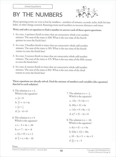 Common Core Math Activities Grade 8 Incentive Publications