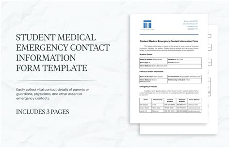 Student Medical Emergency Contact Information Form Template In Word