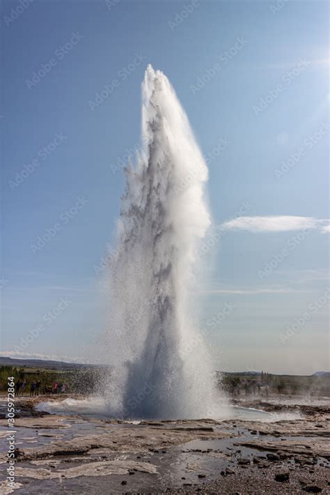 Strokkur Big Geyser Eruption In Summer Iceland Lanscape Big Geyser In