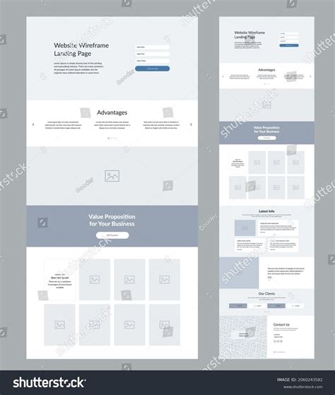 Landing Page Wireframe Template Modern Responsive Stock Vector (Royalty
