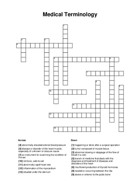 Medical Terminology Crossword Puzzle Answers Prntbl