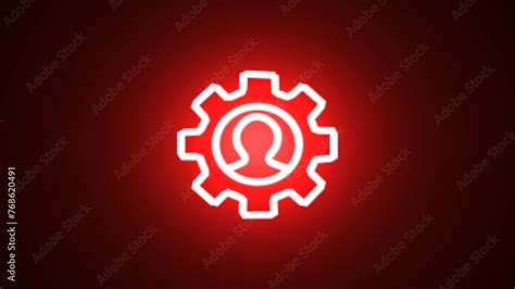 Glowing Neon Line Human Head With Gear Inside Icon On Black Background