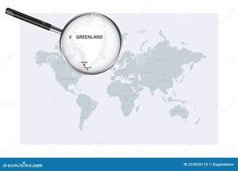 Kaart Van Groenland Op Politieke Wereldkaart Met Vergrootglas Vector