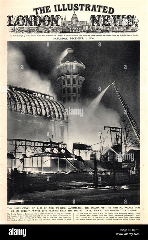 1936 Illustrated London News front page Crystal Palace Fire Stock Photo - Alamy