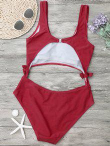 High Leg Cut Out Bowknot Swimwear Red One Pieces S Zaful