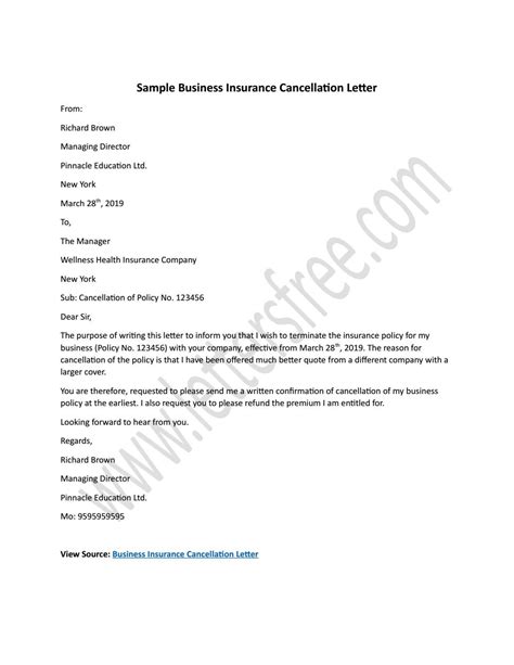 Sample Business Insurance Cancellation Letter By Sample Letters Issuu