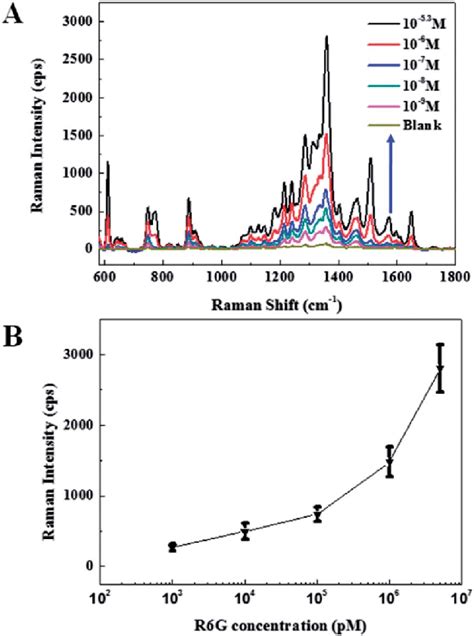 A Raman Spectra Of Different Concentrations Of R6g The R6g