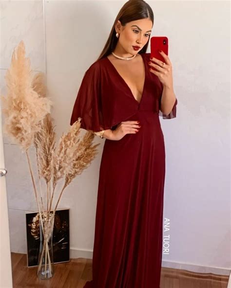 N Via Vestido Longo Rodado Manga Soltinha Em Tule Marsala