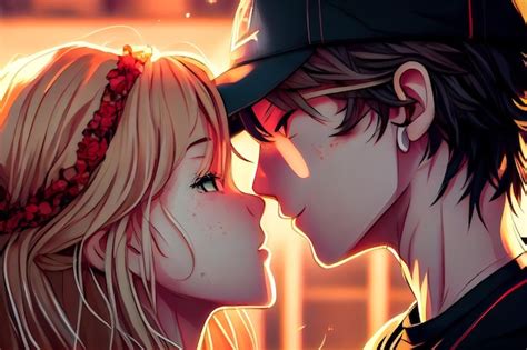 Pareja De Anime Besándose De Cerca Ia Generativa Foto Premium