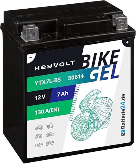 HeyVolt GEL Motorradbatterie 12V 7Ah 50614 YTX7L BS CTX7L BS FTX7L BS