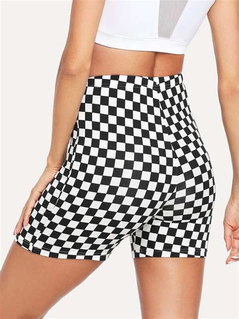 Shein Ezwear Checkered Print High Rise Biker Shorts Shein Usa