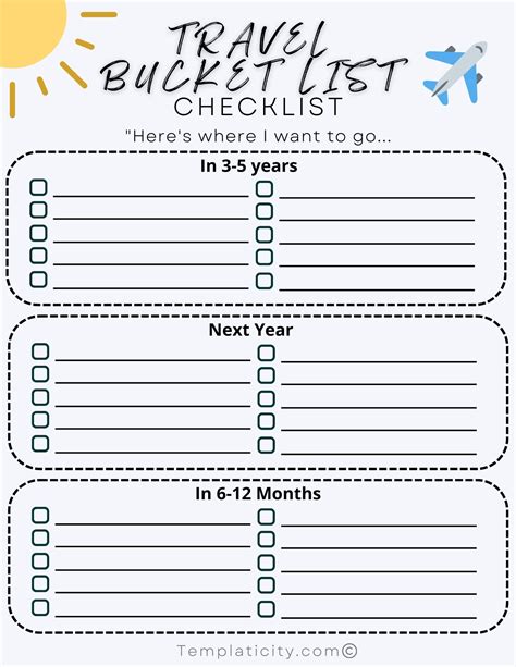 Travel Bucket List Printable PDF Download (Create Your Own) - Templaticity