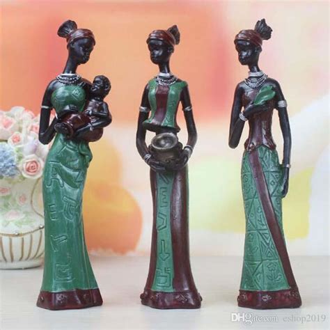 3 Uds Retro Dama Africana Con Jarrón Ornamento Estatua Étnica