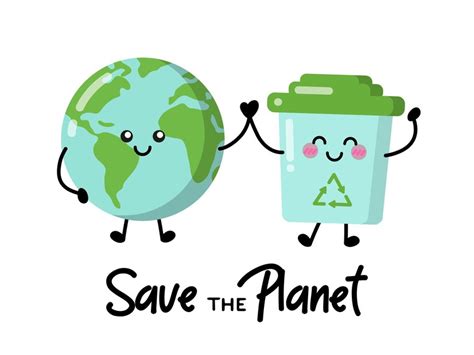 Premium Vector Earth Planet And Trash Bin Cute Eco Character Icon