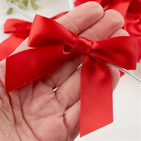 Red Twist Tie Satin Bows Ribbon And Trims Craft Supplies Factory