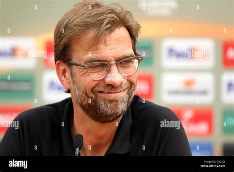 Liverpool Manager Jurgen Klopp Press Conference Melwood Training Facility Hi Res Stock